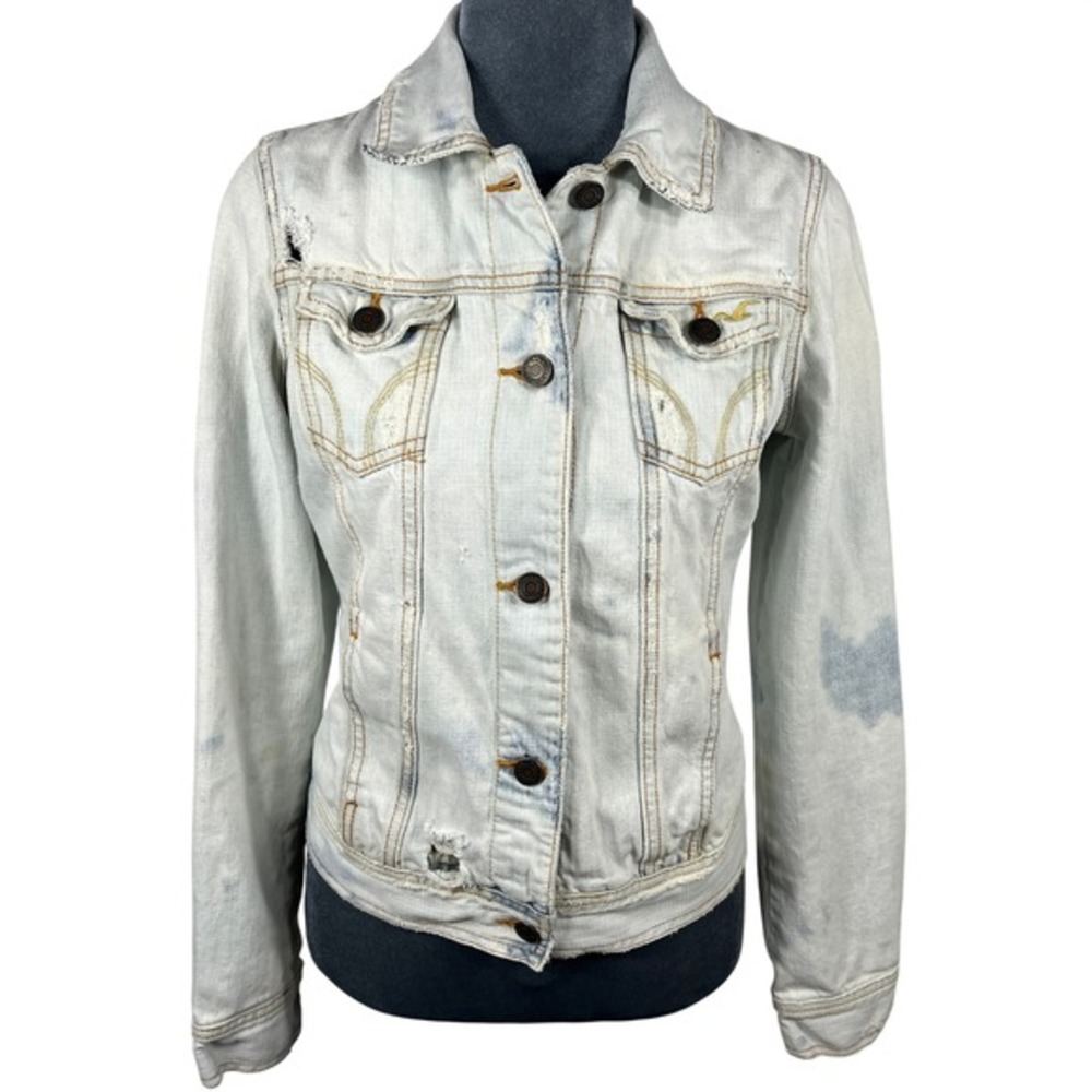 Hollister HCO Y2K‎ Denim Jacket XS/S Trucker Distressed Bleached Thrashed Grunge